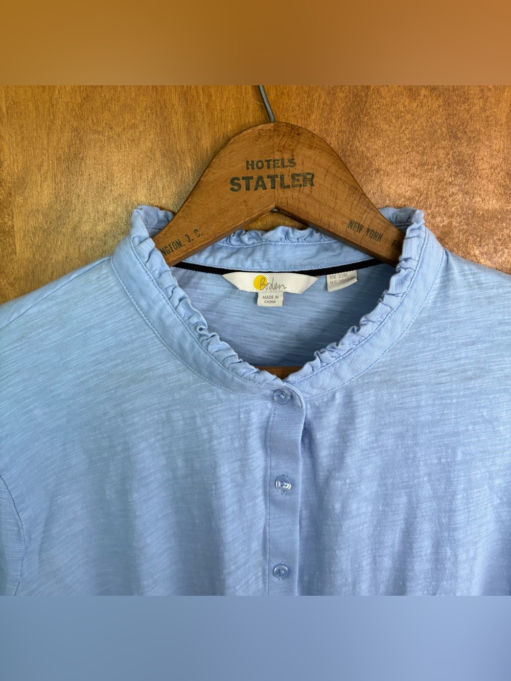 Boden Light Blue High Neck Ruffle Collar Long Sleeve Top Button Down Office Work - Picture 4 of 9